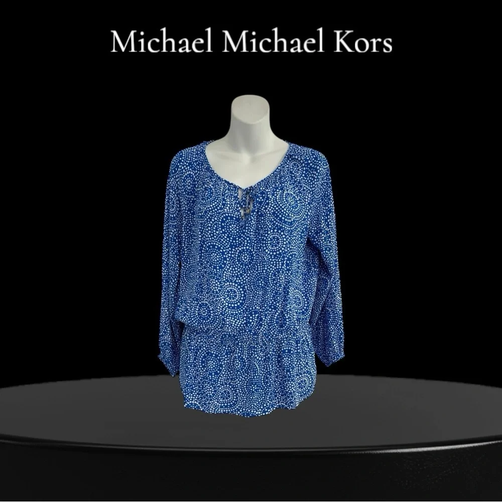 Michael Kors Blue Patterned Blouse Shirt Top in Size Small